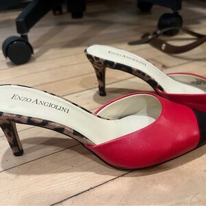 Enzo Angiolini Red and Black Heels with Leopard Print